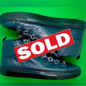 AUTHENTIC BALENCIAGA NAVY LAMBSKIN LEATHER ARENA MEN SNEAKERS